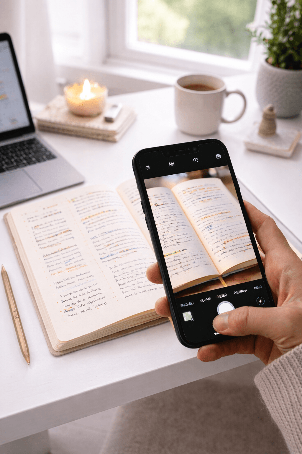 Scanning a handwritten journal page with a phone